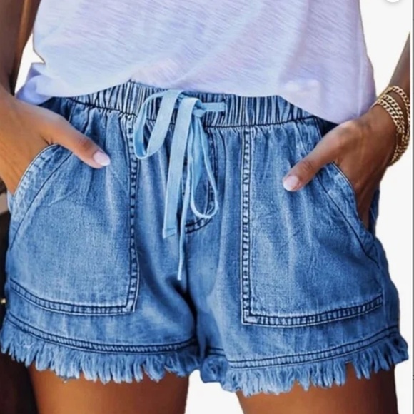 Pants - Women’s Denim Frayed Hem Drawstring Medium Wash Shorts in various NWT